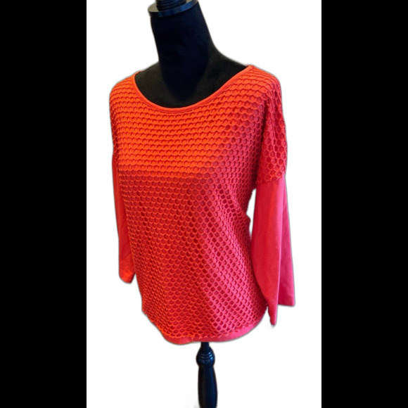 Ruby Rd. Womens Blouse Size Medium Top Tangerine Orange Unique Overlay + Stretch - Picture 4 of 8